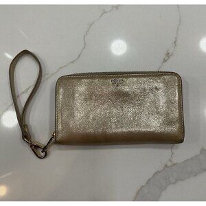 Fossil Gold Metallic Wristlet Full Size Wallet